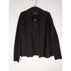 VTG Eileen Fisher Set Cardigan x Blouse Womens L Brown 100% Wool Minimalist
